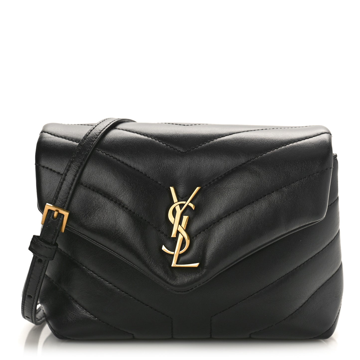 Calfskin Y Quilted Monogram Toy Loulou Crossbody Bag Black