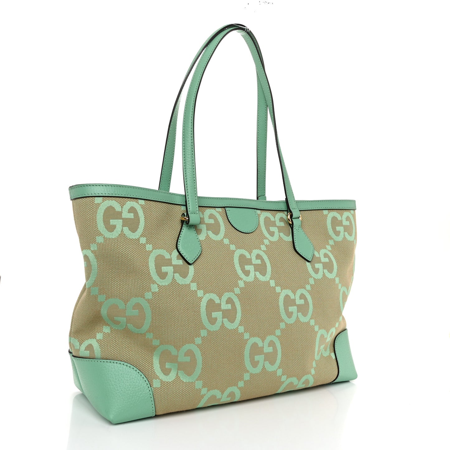 Monogram Jumbo GG Textured Dollar Calfskin Medium Ophidia Shopping Tote Beige Pepperlight Mint
