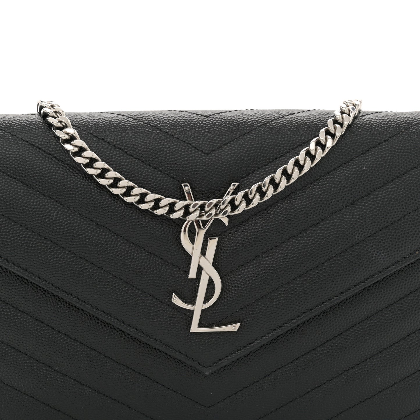Grain De Poudre Matelasse Chevron Monogram Chain Wallet Black