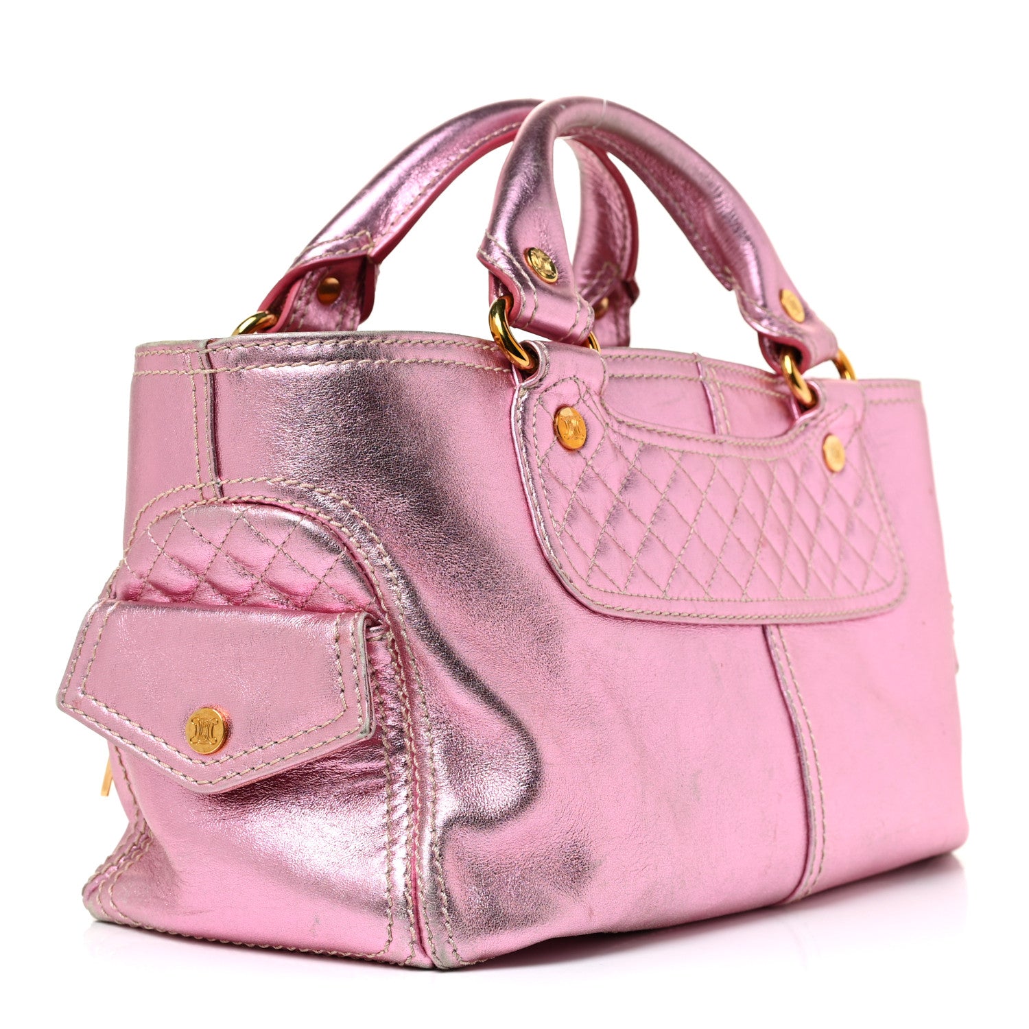Celine Metallic Lambskin Quilted Boogie Satchel Pink 3 of 26