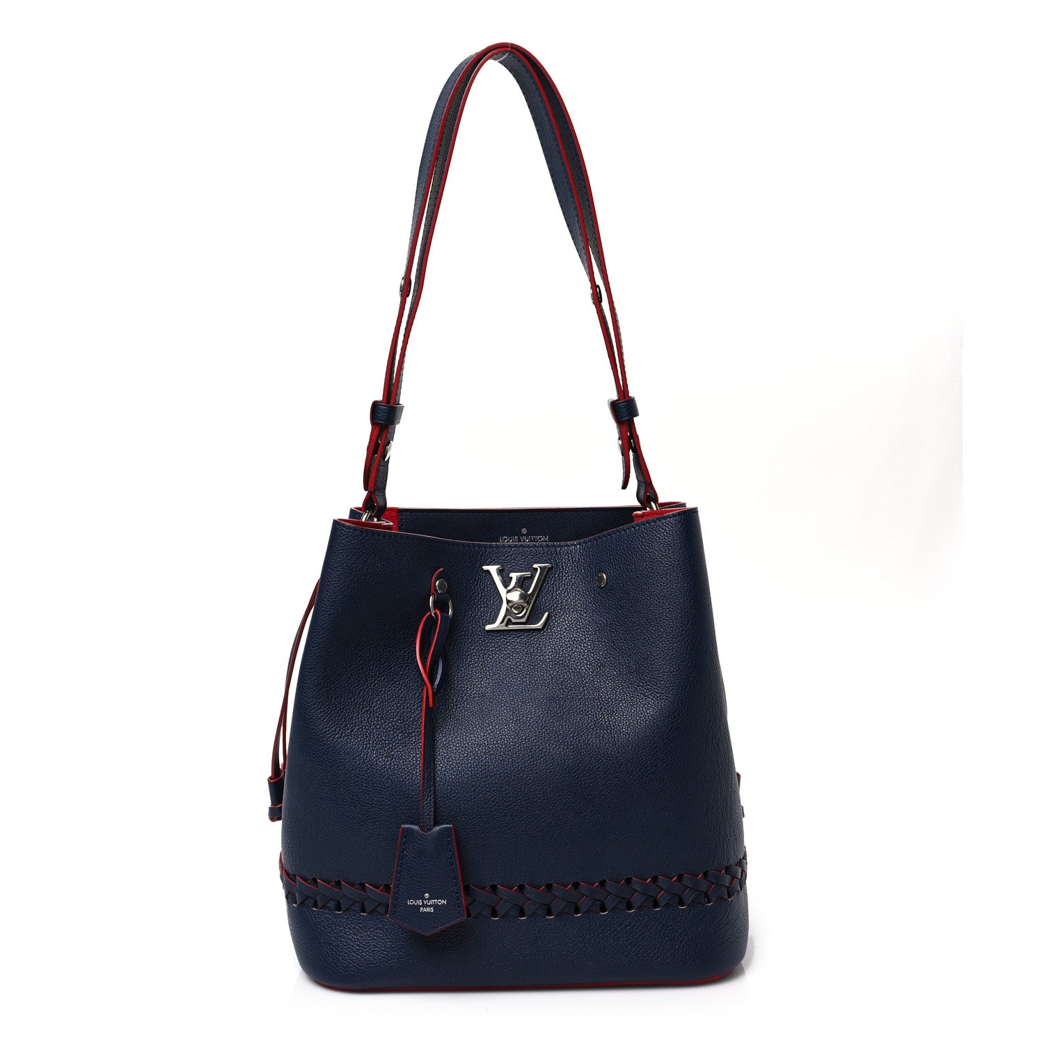 Louis Vuitton Soft Calfskin Braided Lockme Bucket Marine Rouge Louis Vuitton Soft Calfskin Braided Lockme Bucket Marine Rouge