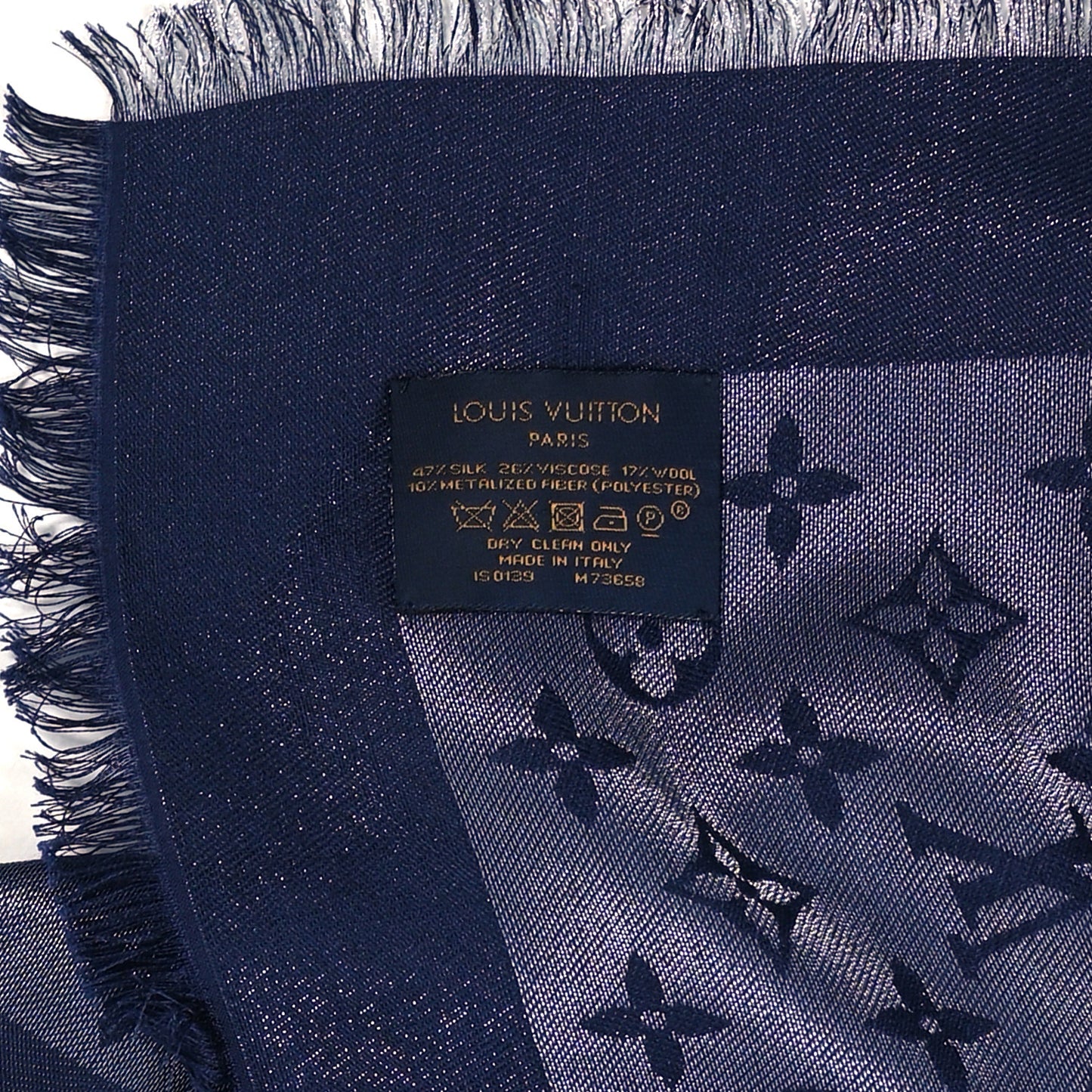 Silk Wool Monogram Denim Shawl Blue