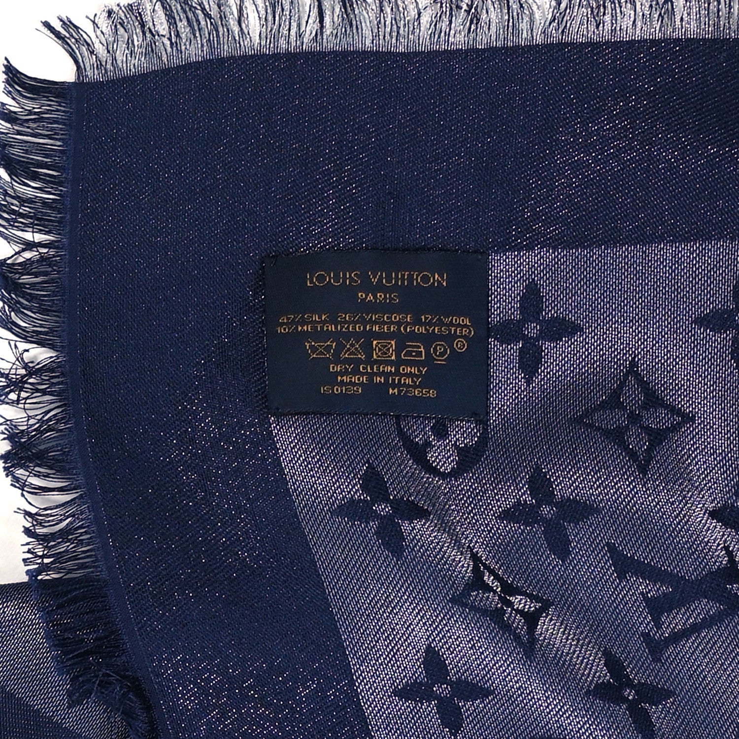 Louis Vuitton Silk Wool Monogram Denim Shawl Blue 3 of 3