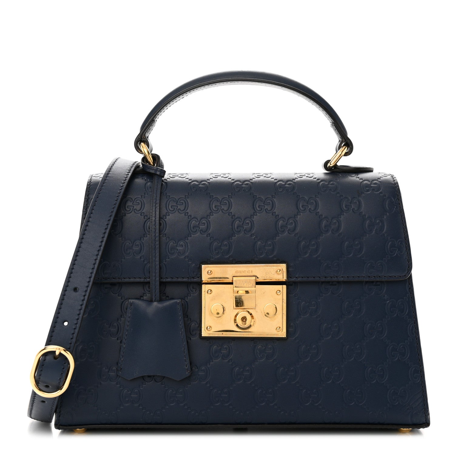 Gucci Guccissima Signature Small Padlock Top Handle Bag Blue Agata 1 of 19