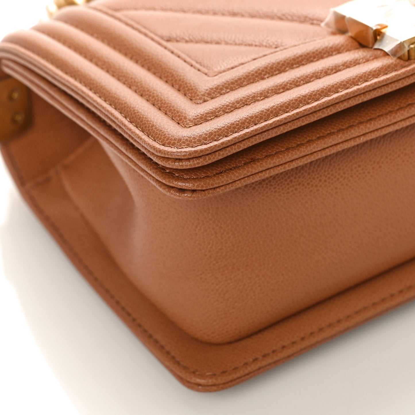 Caviar Chevron Quilted Small Boy Flap Brown