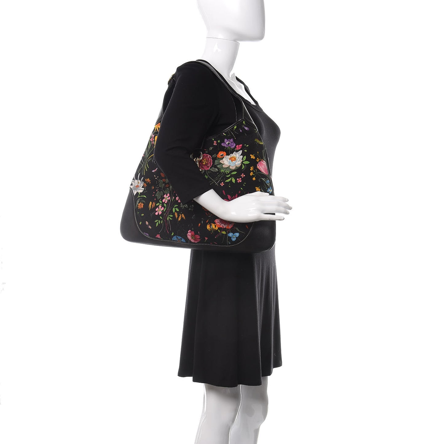 Canvas Floral Flora Large Jackie O Bouvier Hobo Black
