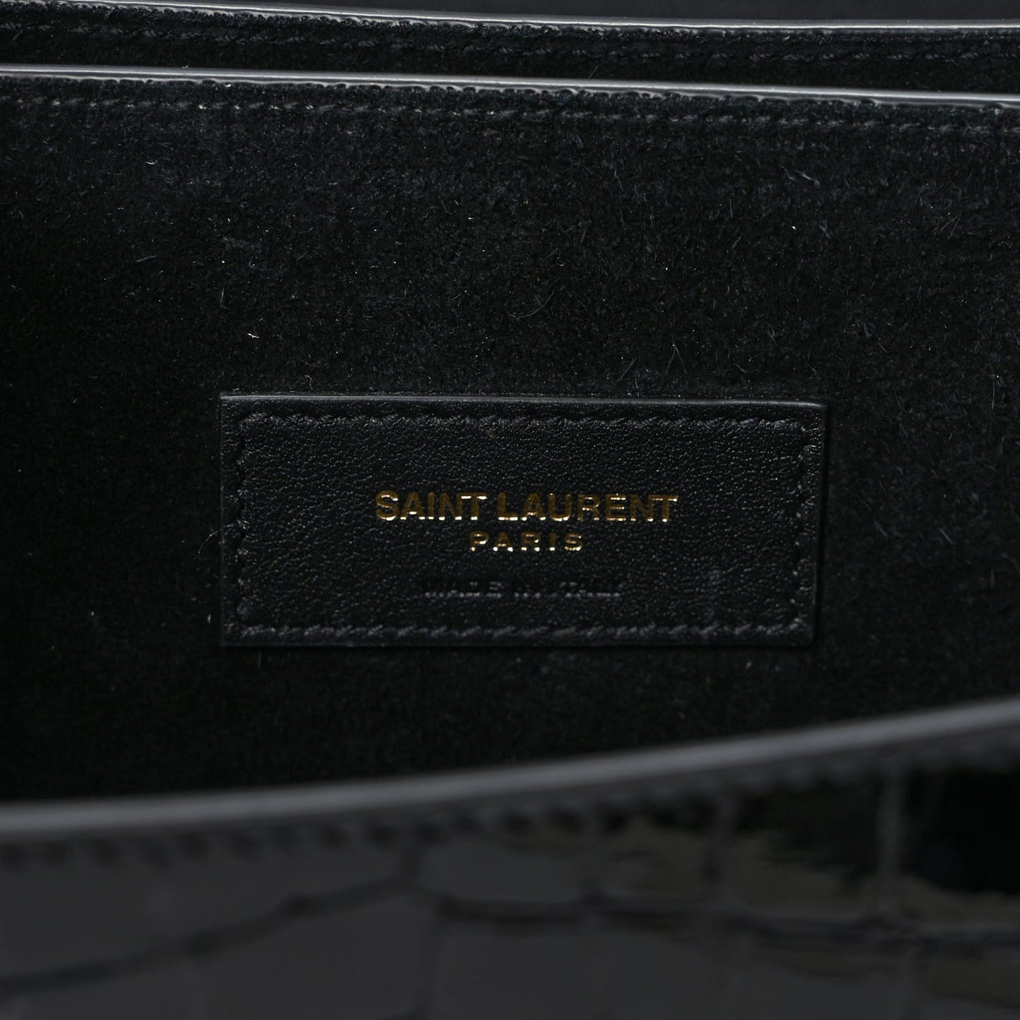 Patent Calfskin Crocodile Embossed Elise Chain Shoulder Bag Black