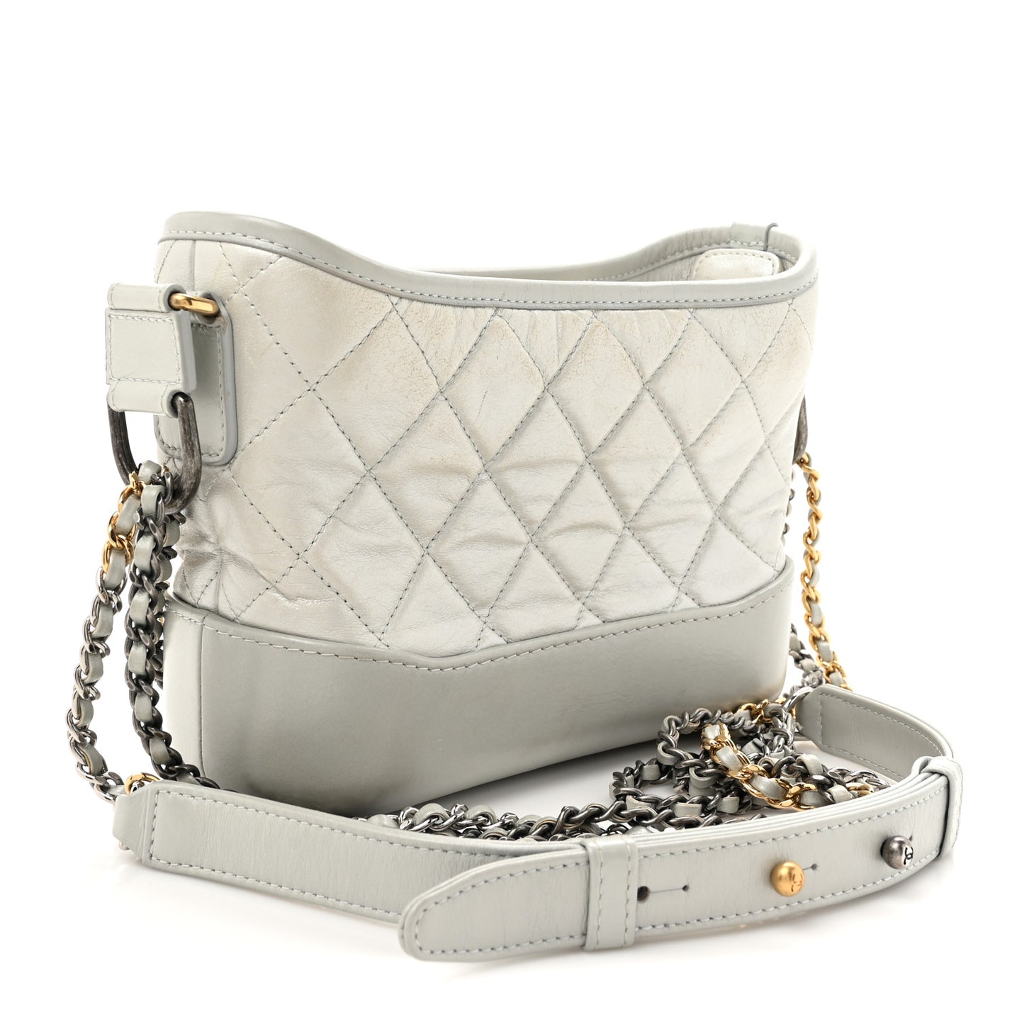 Metallic Aged Calfskin Quilted Small Gabrielle Hobo Silver