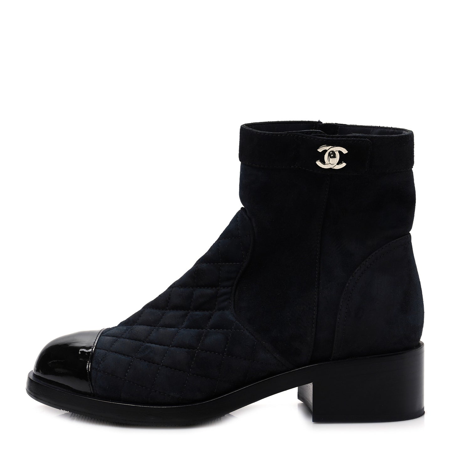 Suede Patent Calfskin Quilted Cap Toe Short Boots 41 Gray Black