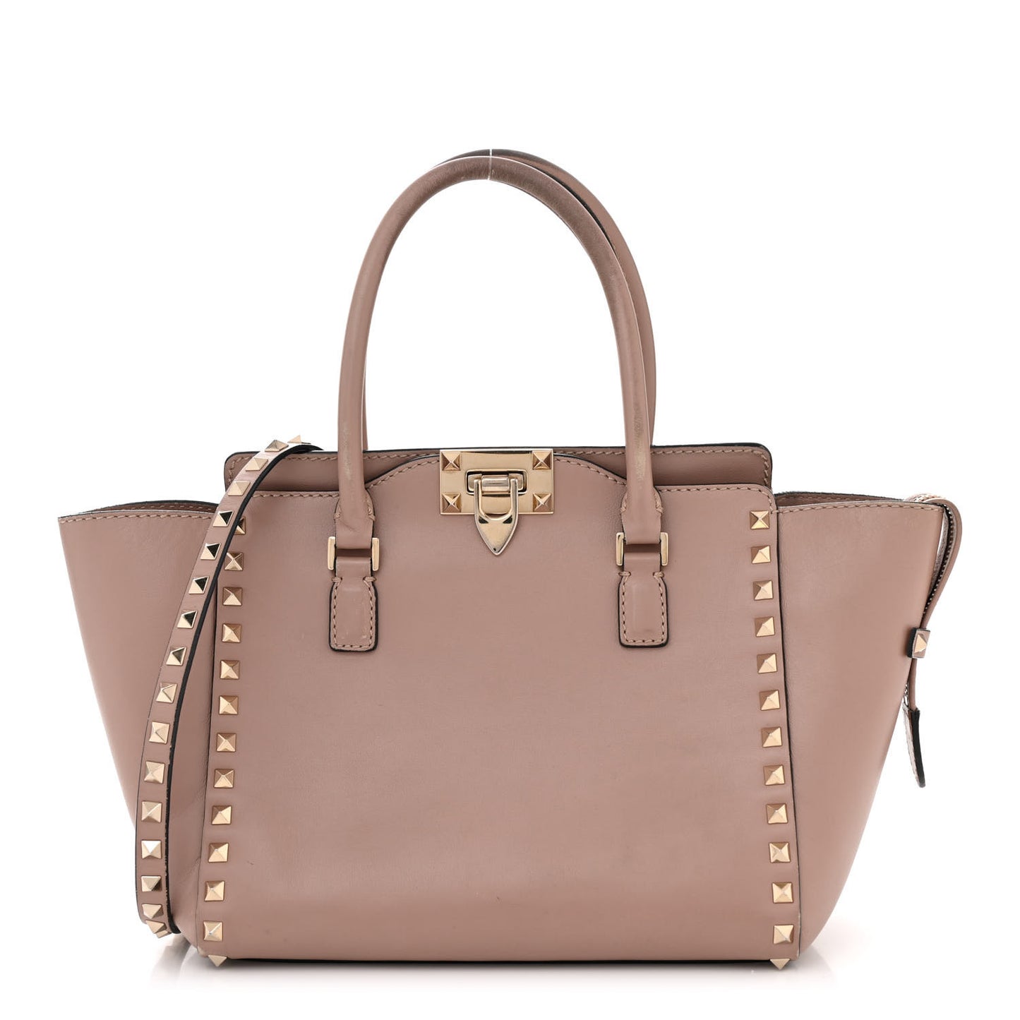 Vitello Small Rockstud Double Handle Tote Poudre