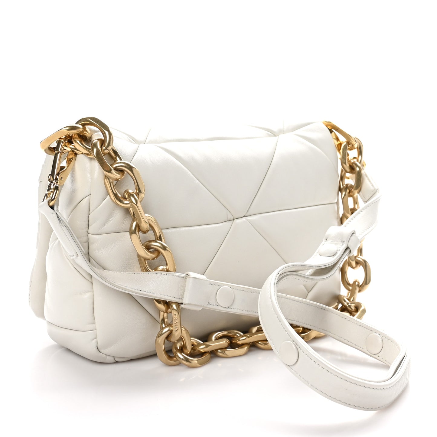 Nappa Triangle Quilted Medium Patchwork System Flap Bag White