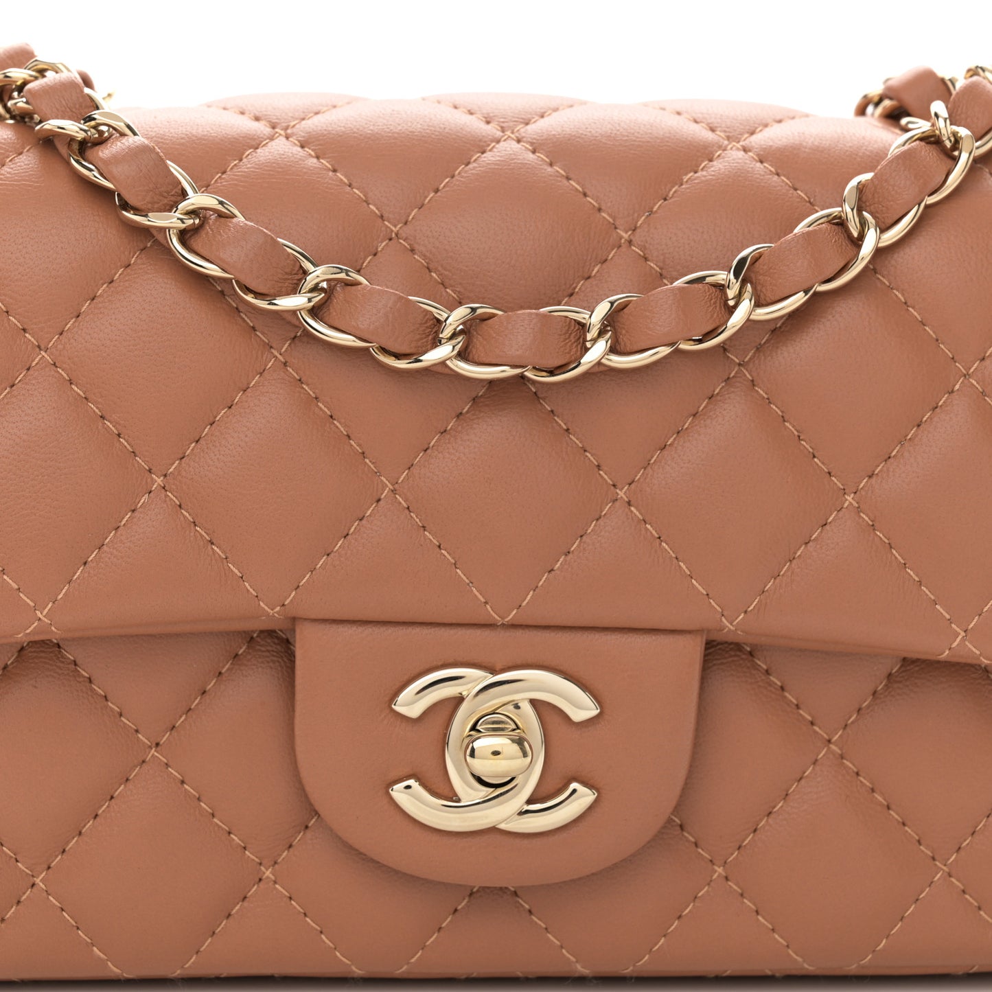 Lambskin Quilted Mini Rectangular Flap Brown