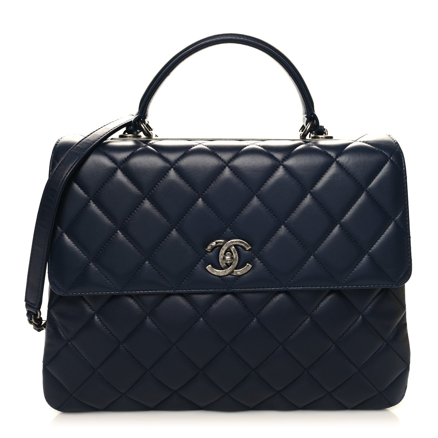 Chanel Lambskin Quilted Large Trendy CC Flap Dual Handle Bag Navy Blue 1 of 13