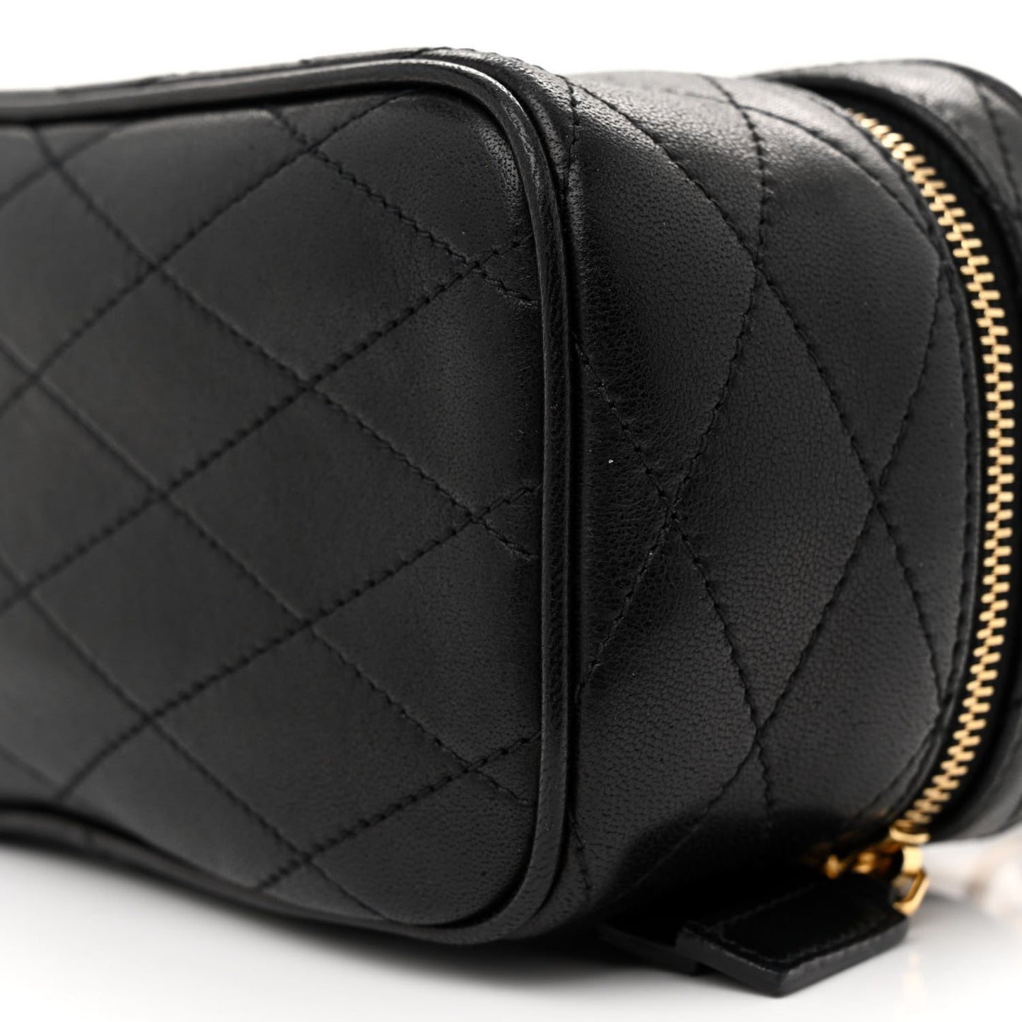 Lambskin Quilted Vanity Bag Top Handle Black