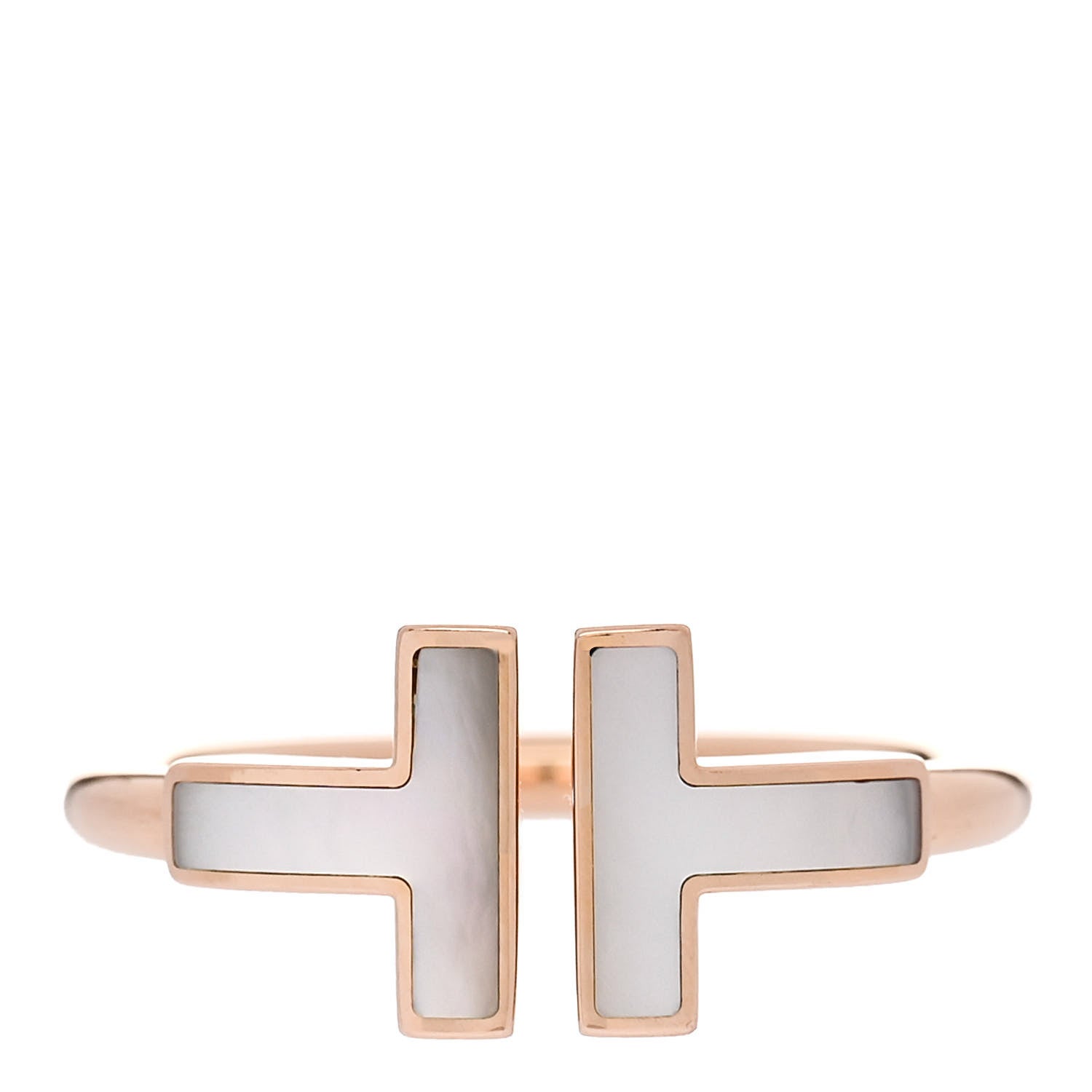 Tiffany 18K Rose Gold Mother of Pearl T Wire Ring 52 6 1 of 5