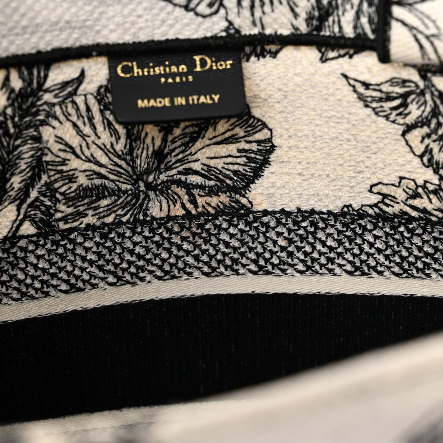 Canvas Embroidered Medium Toile de Jouy Voyage Book Tote White Black