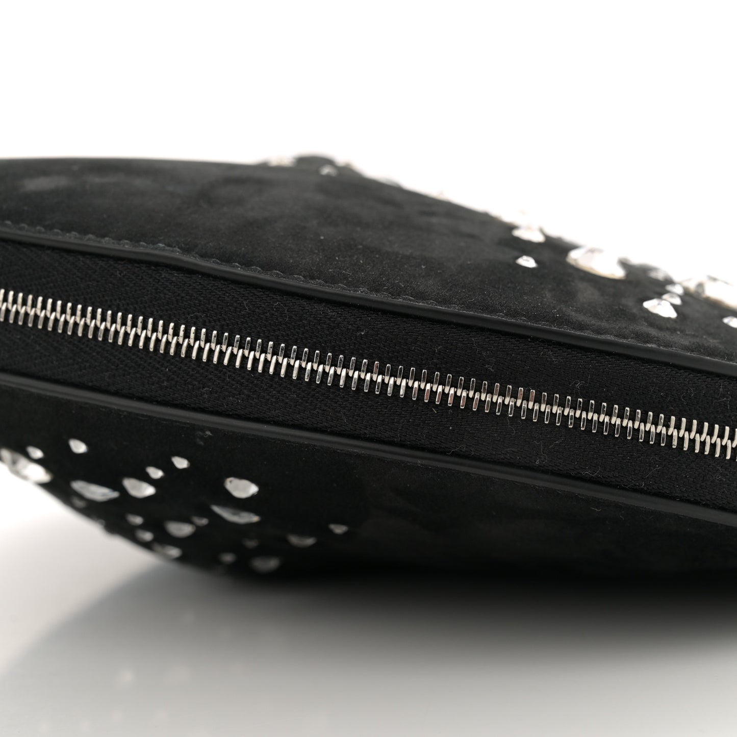 Suede Crystal Embellished Le Coeur Bag Black