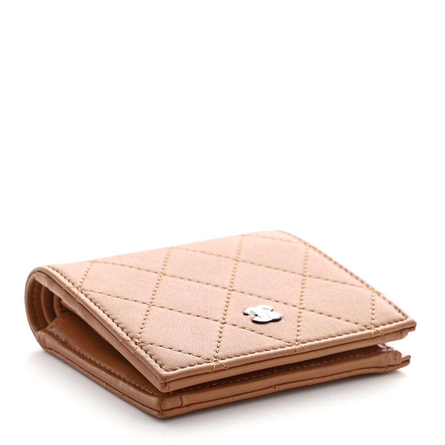 Calfskin Quilted Compact Bifold Wallet Pink