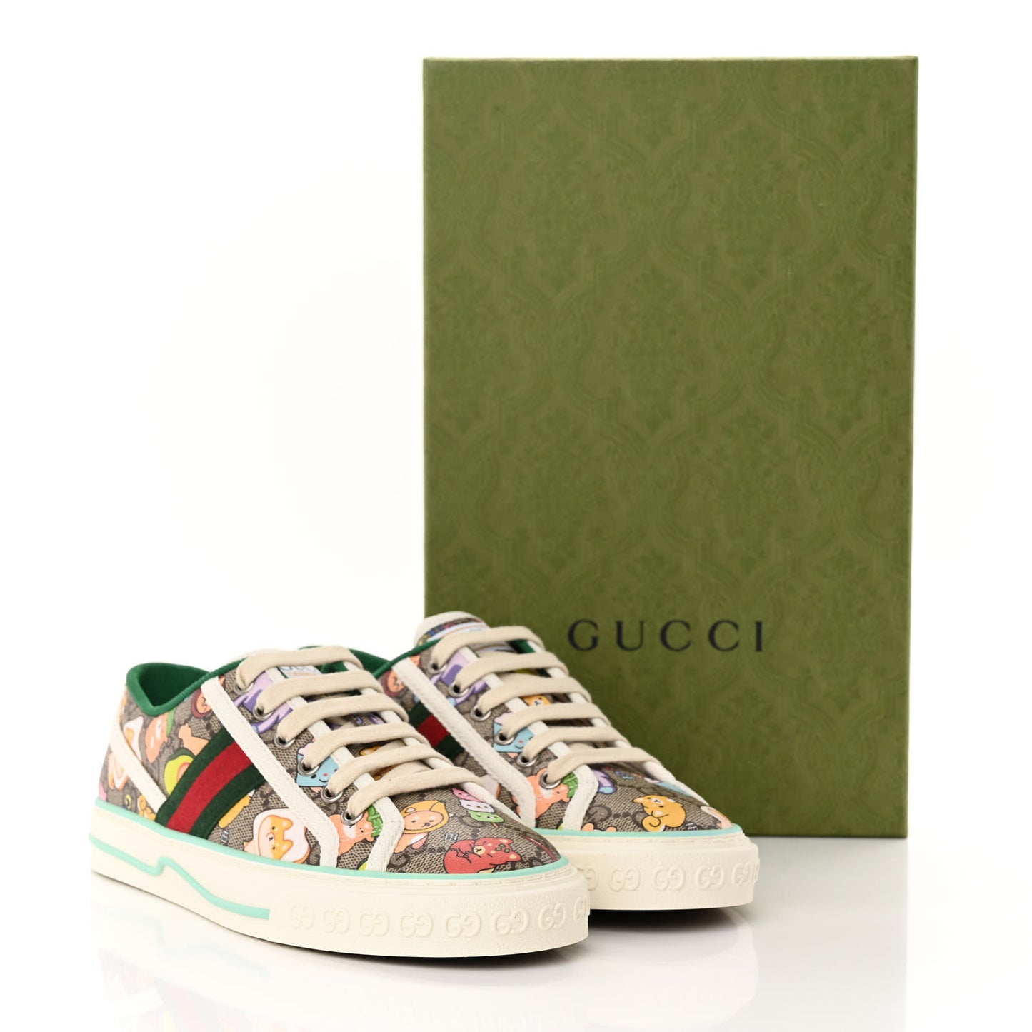 X PIKARAR GG Supreme Monogram Web Animal Print Womens 1977 Tennis Sneakers 37 Beige Ebony Multicolor Mystic White
