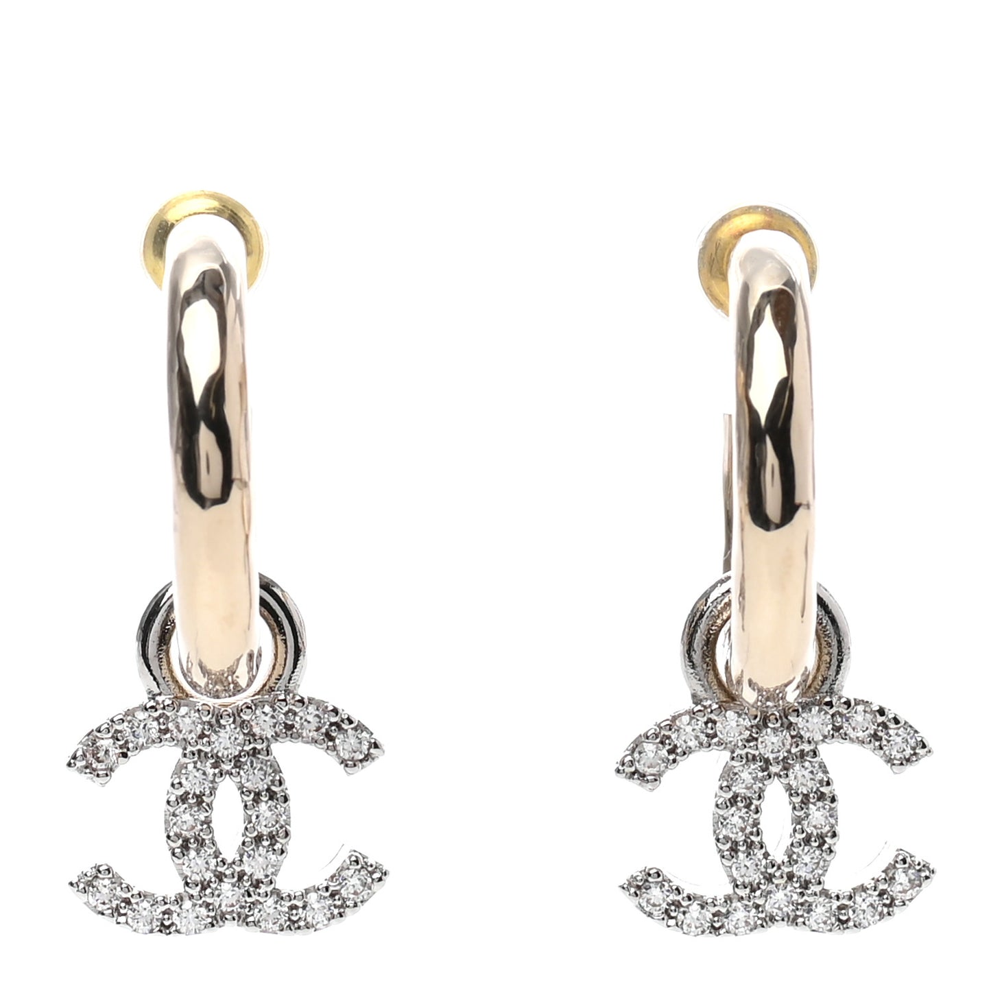 Metal Crystal CC Hoop Drop Earrings Gold