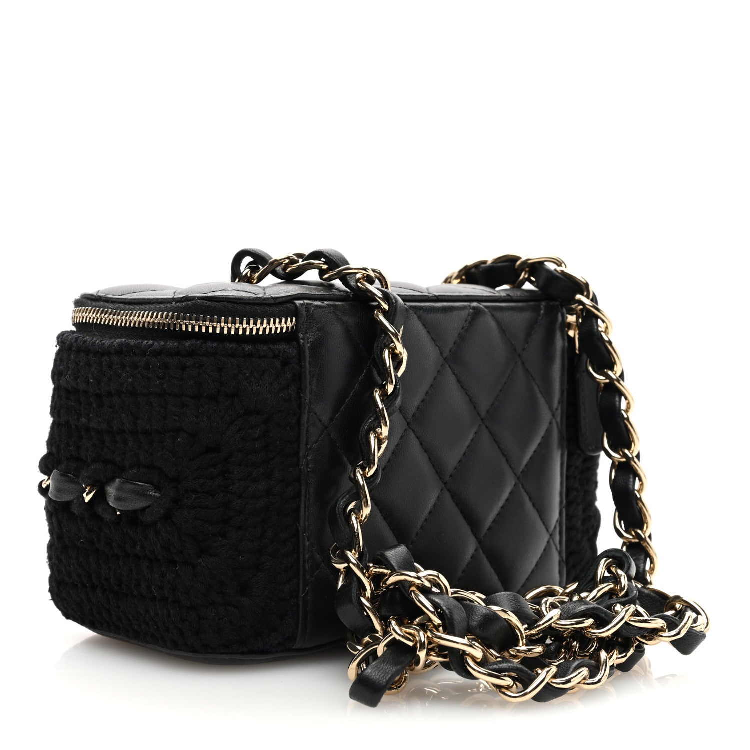 Chanel Lambskin Crochet Quilted Small Vanity Case With Chain Black 3 of 11