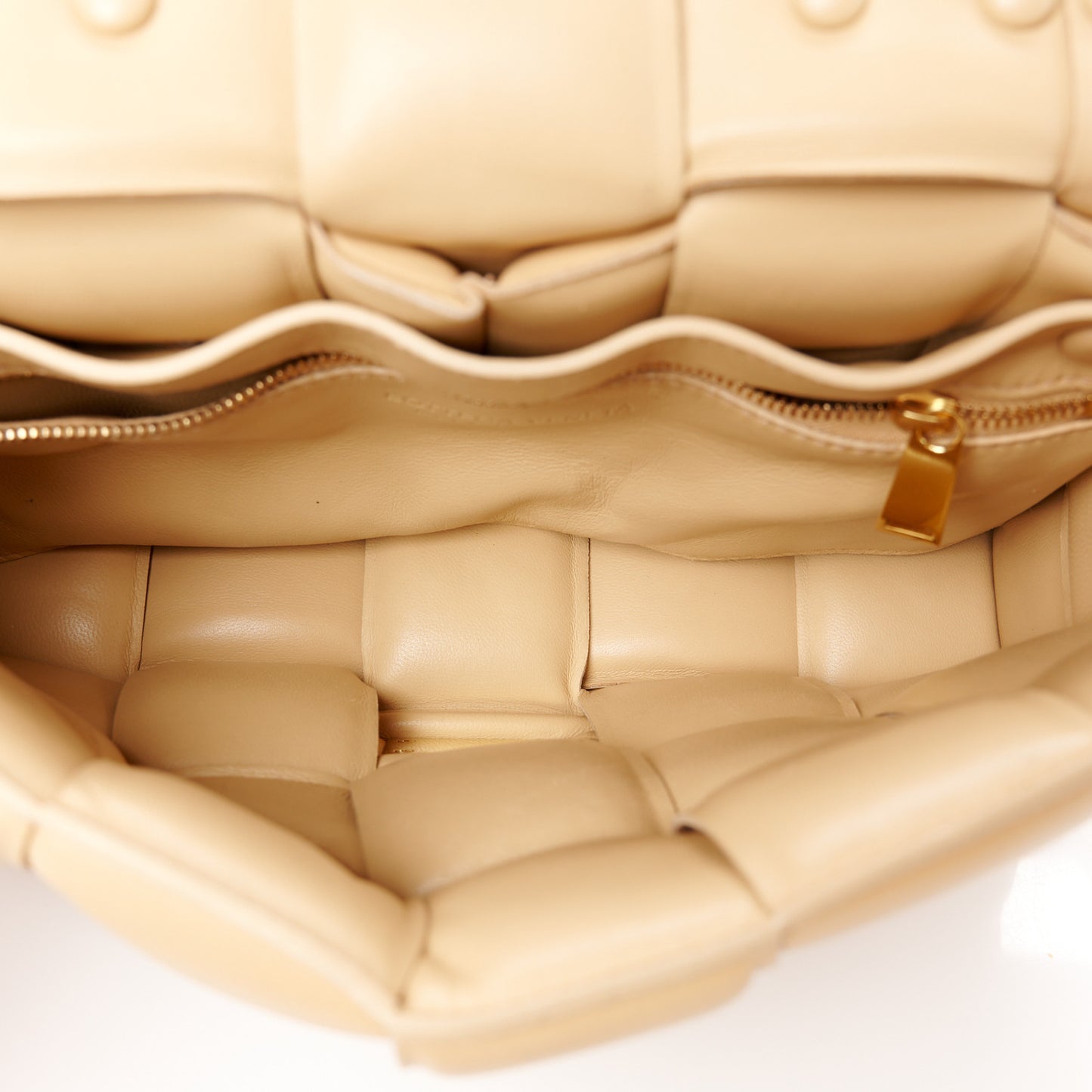Lambskin Maxi Intreccio Padded Chain Cassette Crossbody Bag Almond