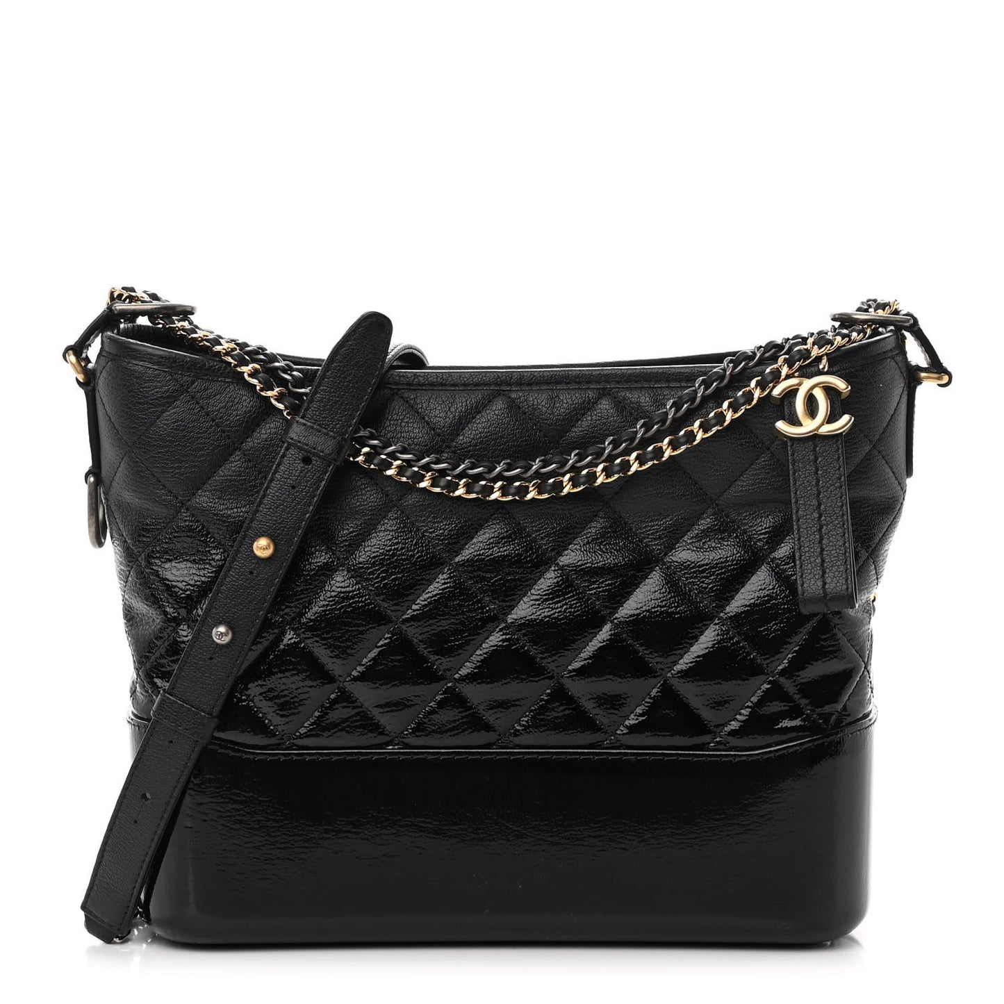 Patent Goatskin Quilted Medium Gabrielle Hobo Black