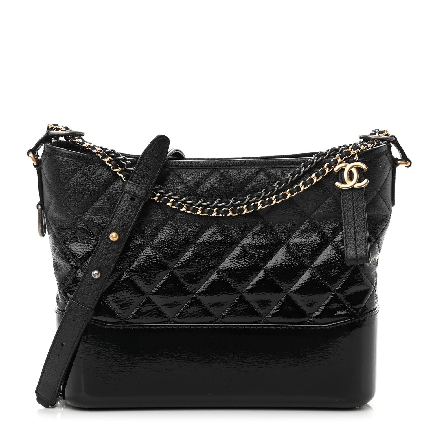 Chanel Patent Goatskin Quilted Medium Gabrielle Hobo Black 1 of 16