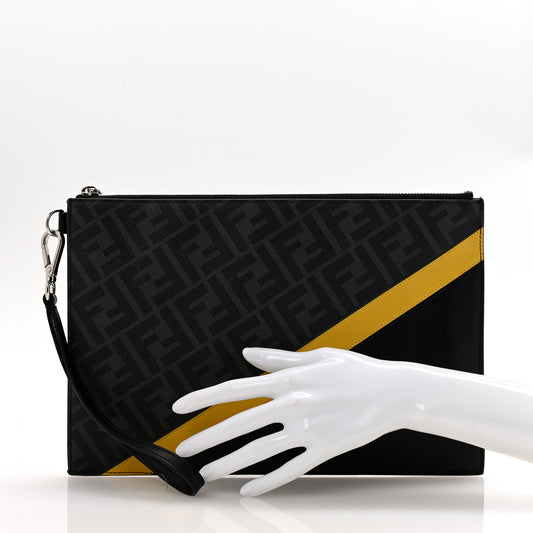 Glazed Fabric Vitello Liberty FF 1974 Diagonal Flat Clutch Sunflower Black