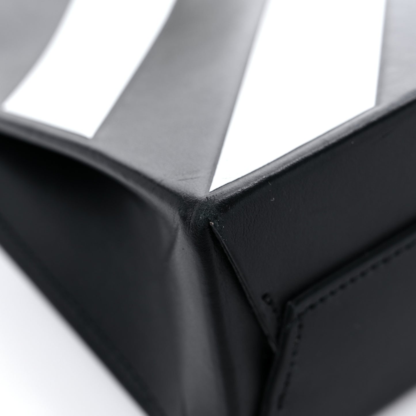 Saffiano Striped Diag Box Bag Black White