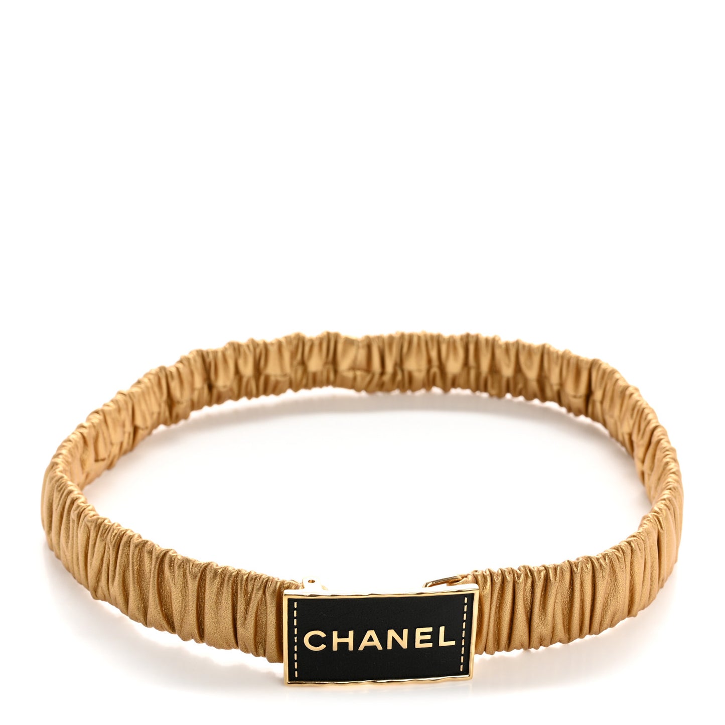 Metallic Lambskin Ruched Logo Belt 75 30 Gold