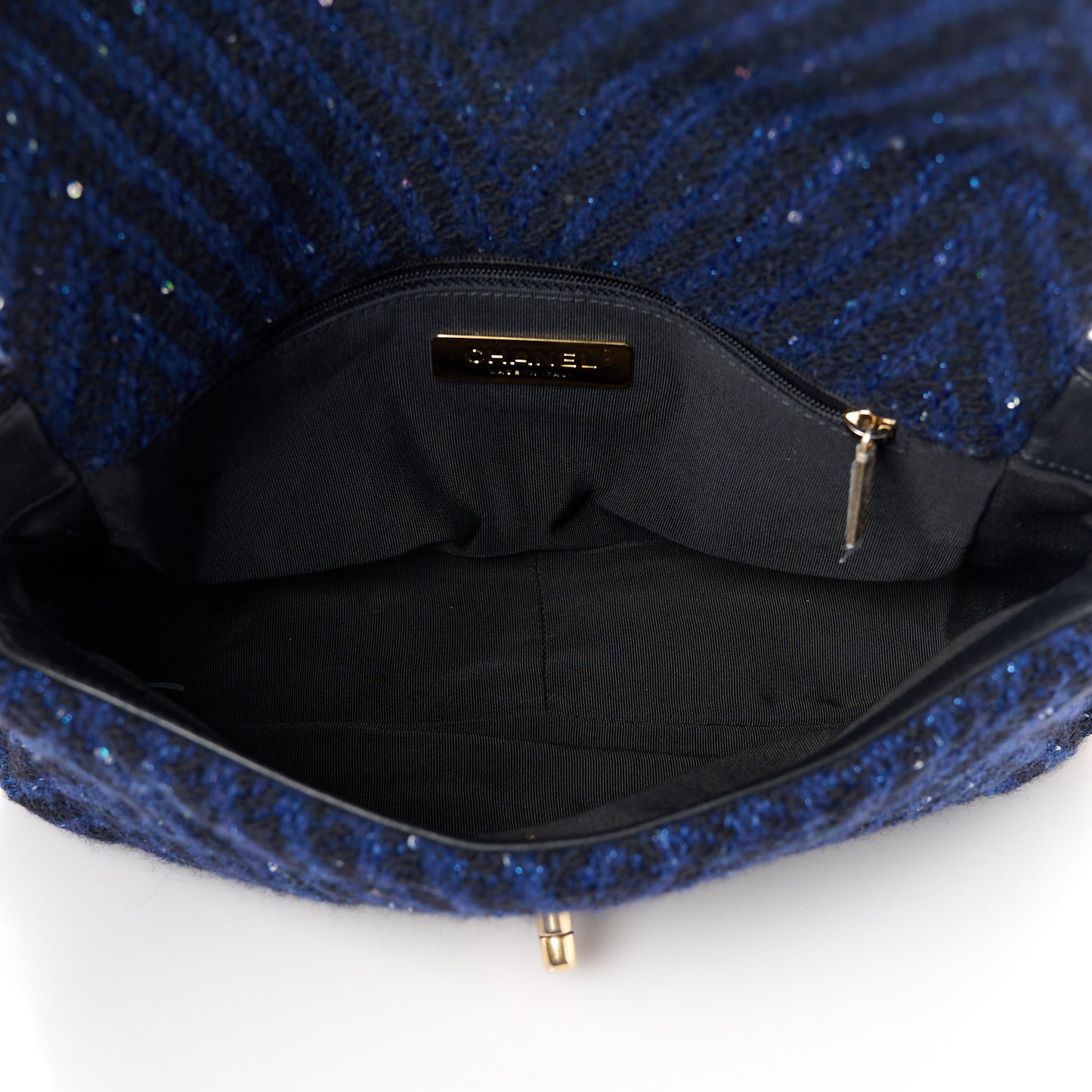 Tweed Quilted Medium Chanel 19 Flap Blue