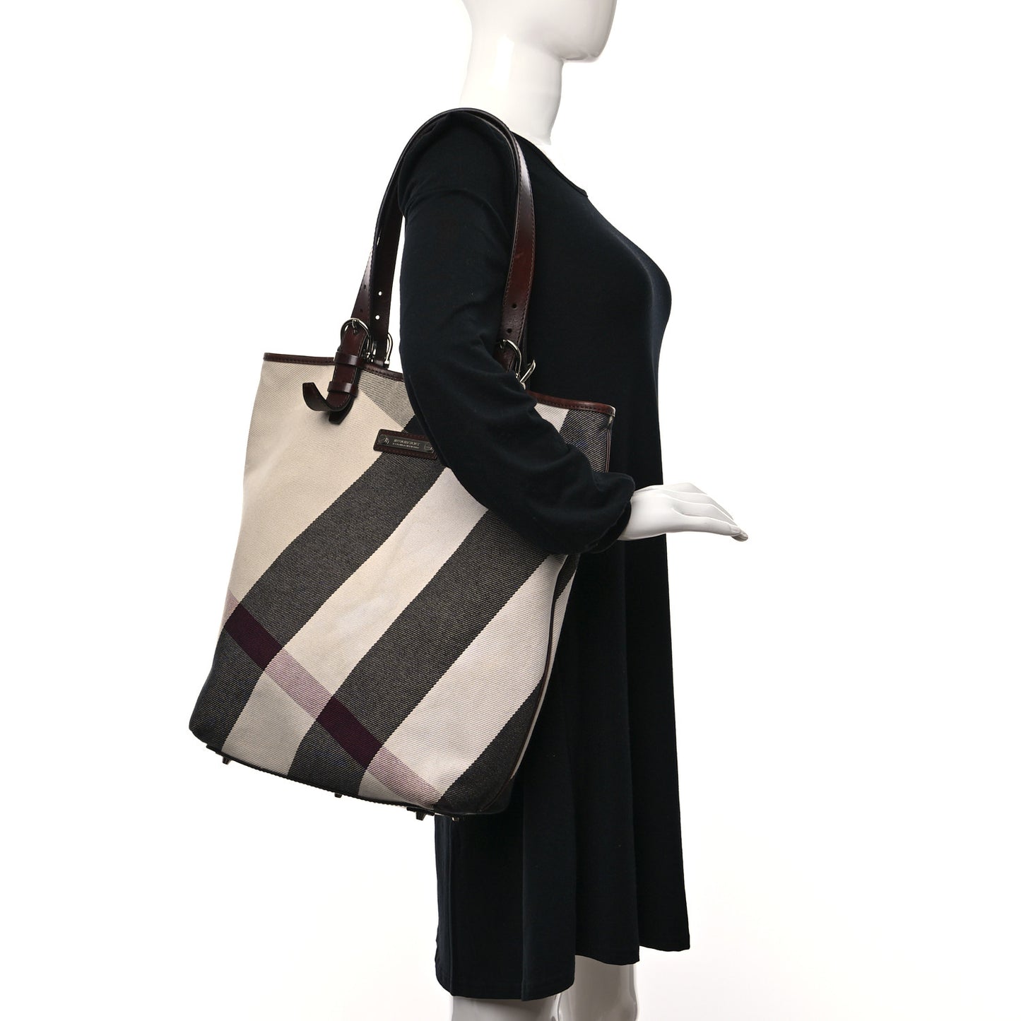 Canvas Mega Check Print Tote Beige