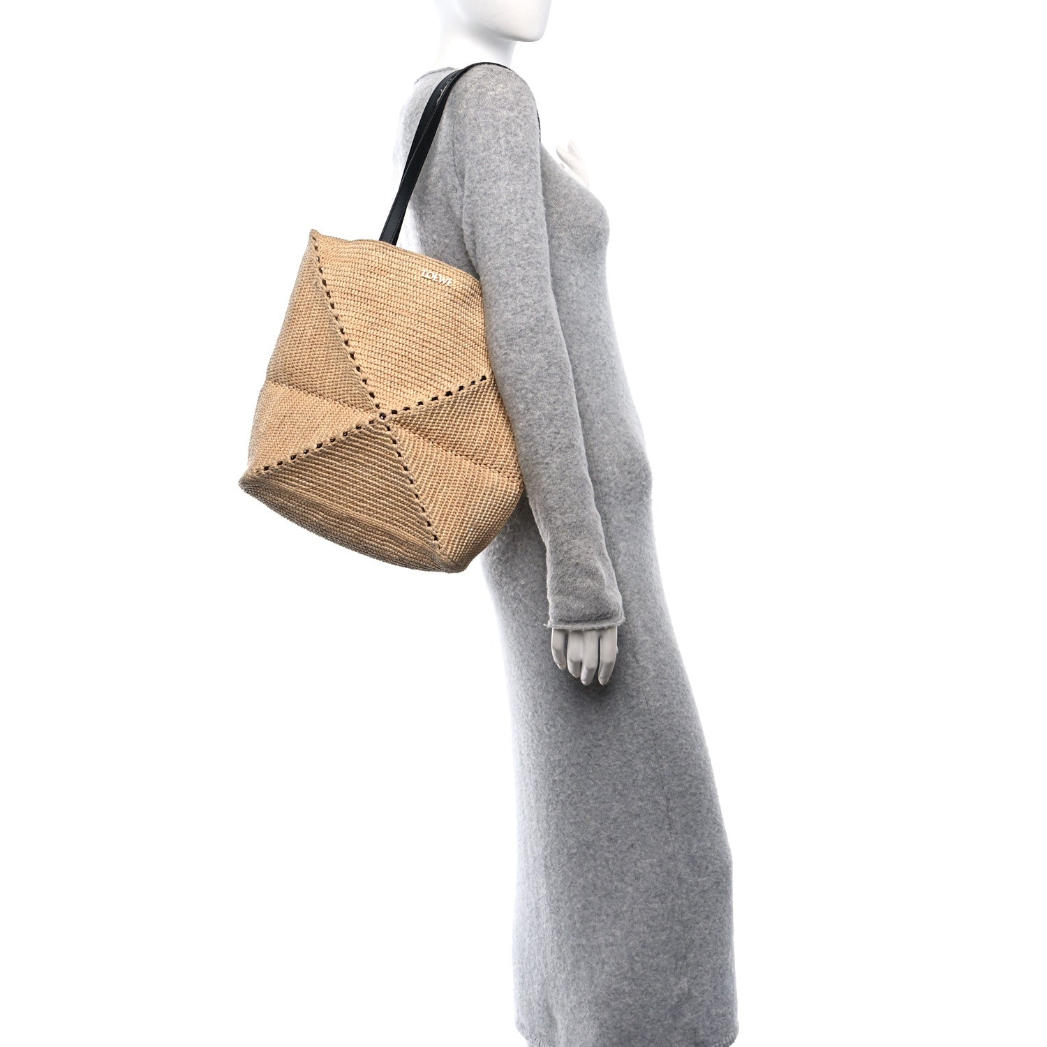 Loewe Raffia Calfskin Medium Puzzle Fold Tote Natura 3 of 11