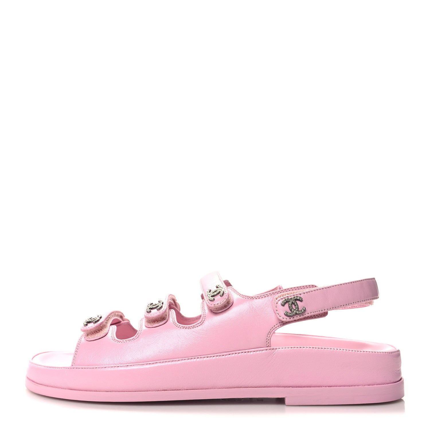 Chanel Lambskin Crystal CC Velcro Dad Sandals 38 LightPink 1 of 10