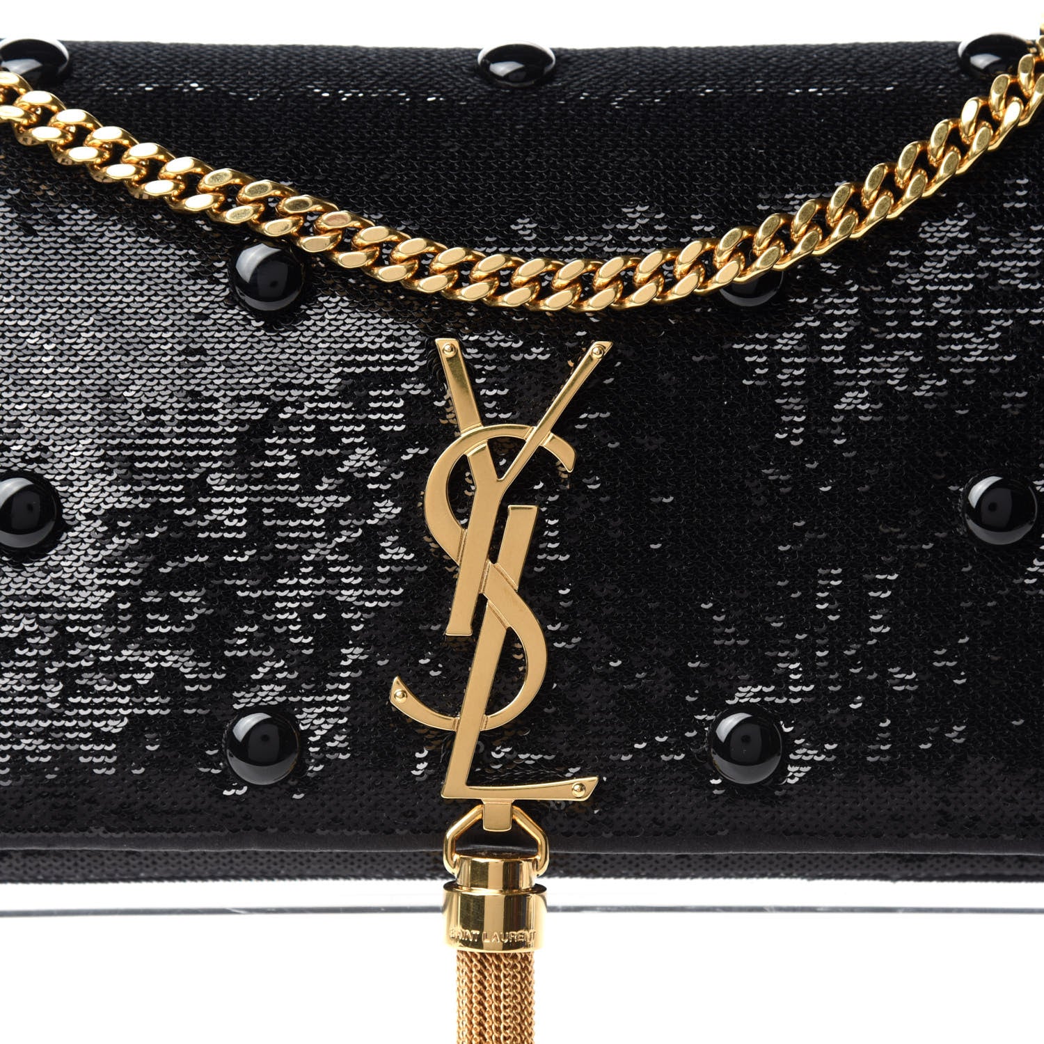 Saint Laurent Sequin Satin Monogram Tassel Kate 99 Black 11 of 11