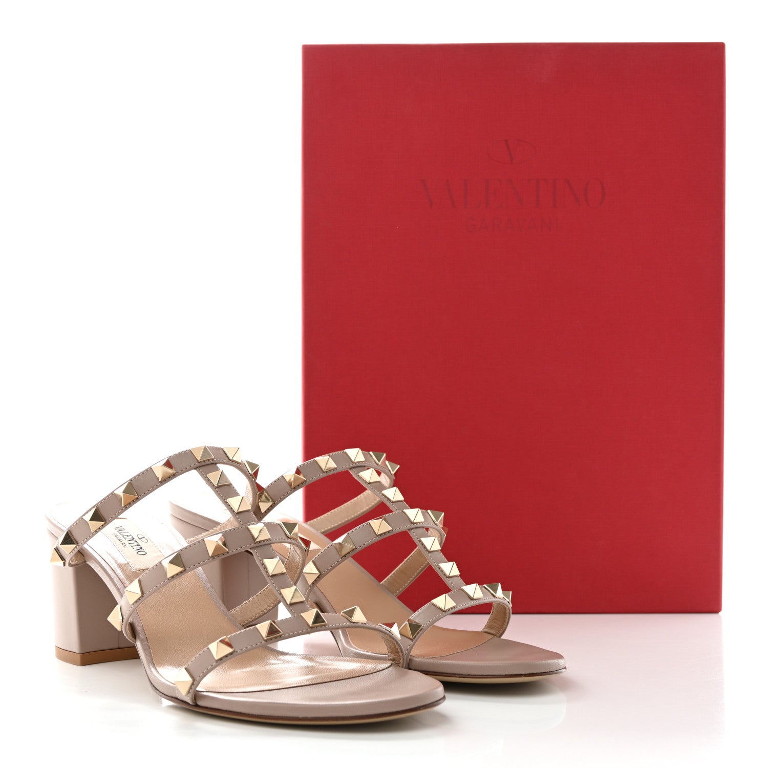 Valentino Garavani Calfskin Rockstud 60mm Caged Slide Sandals 38 Poudre 8 of 8