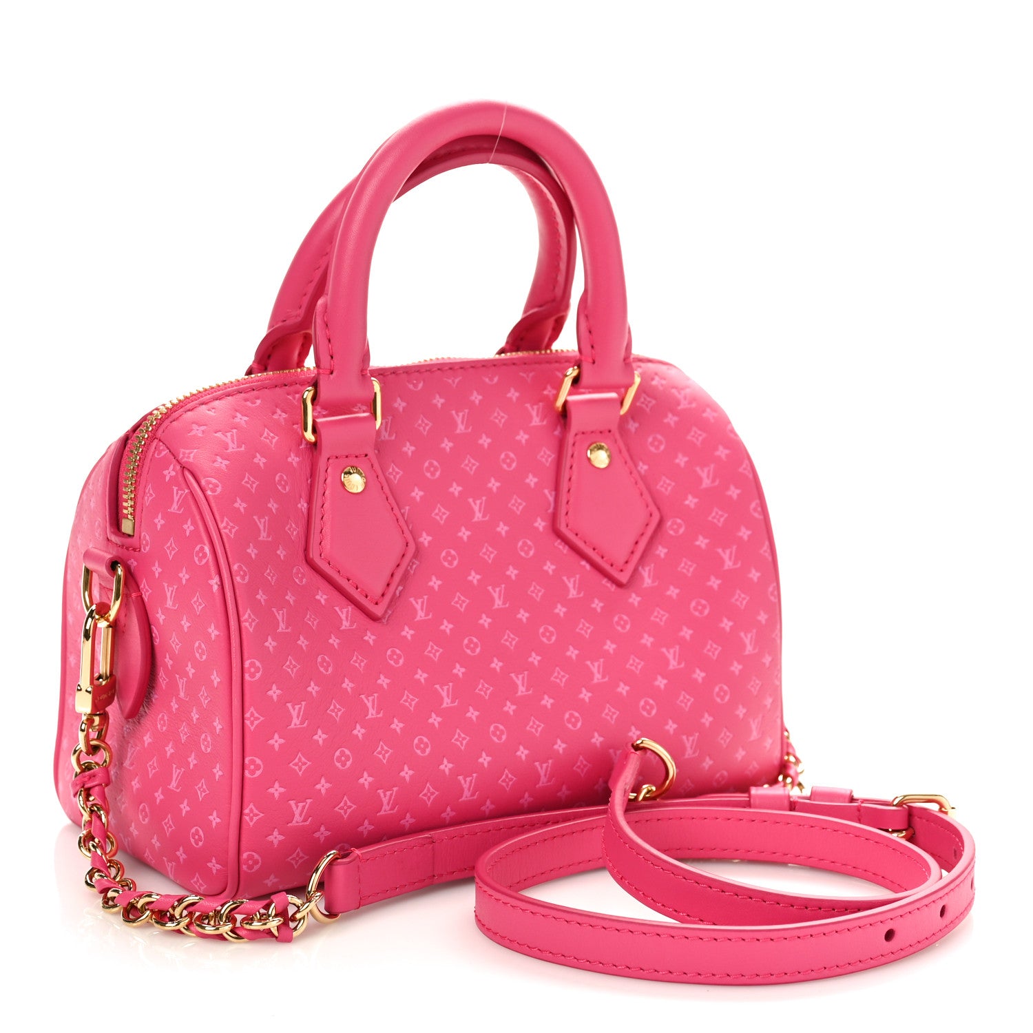 Louis Vuitton Calfskin Nanogram Embossed Speedy Bandouliere 20 Rose 2 of 8