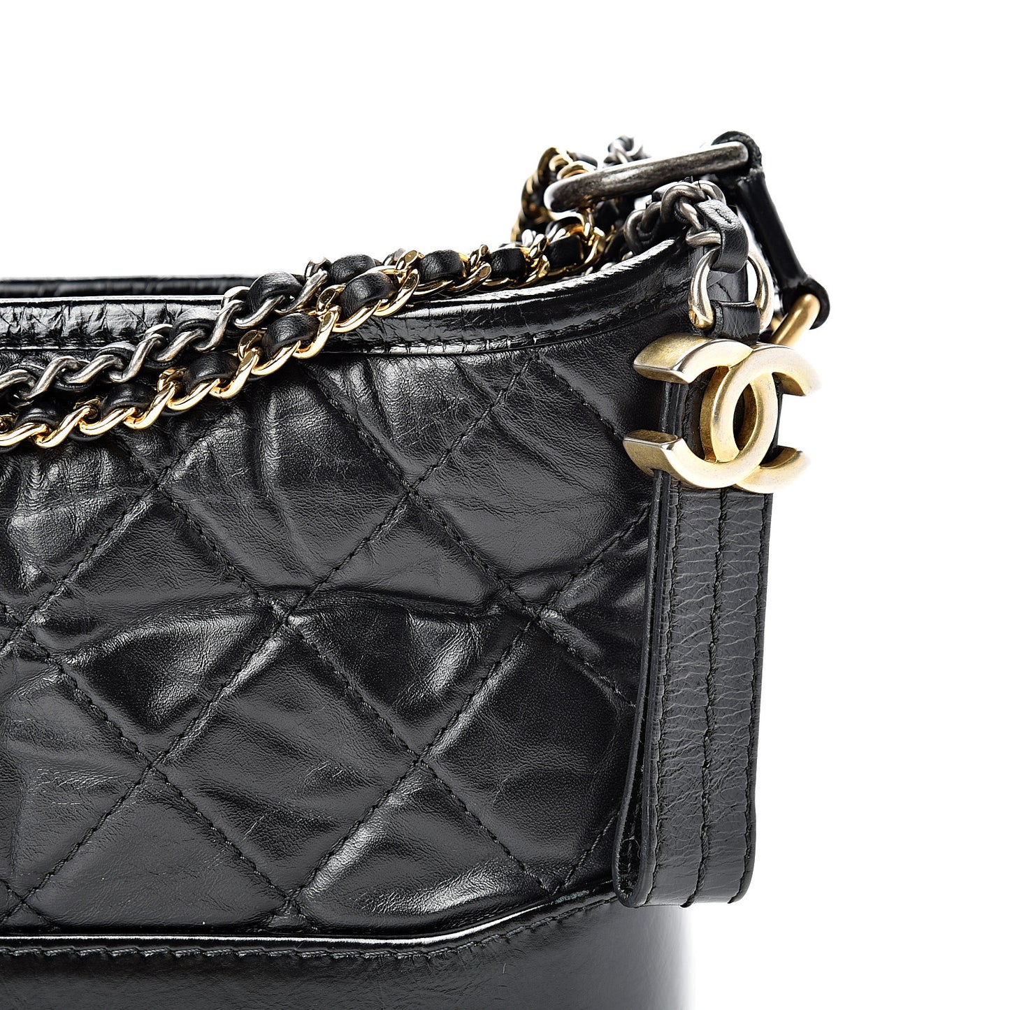 Aged Calfskin Quilted Small Gabrielle Hobo Black