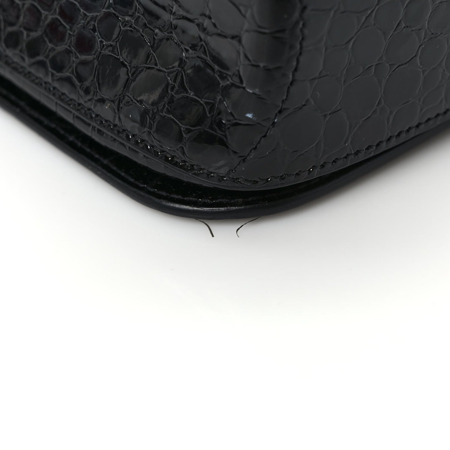 Patent Calfskin Crocodile Embossed Elise Chain Shoulder Bag Black