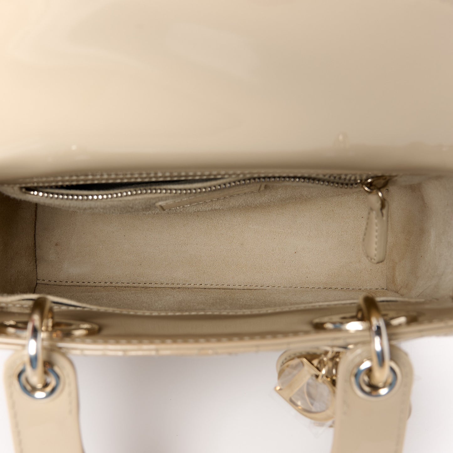 Patent Cannage Small Lady Dior Beige