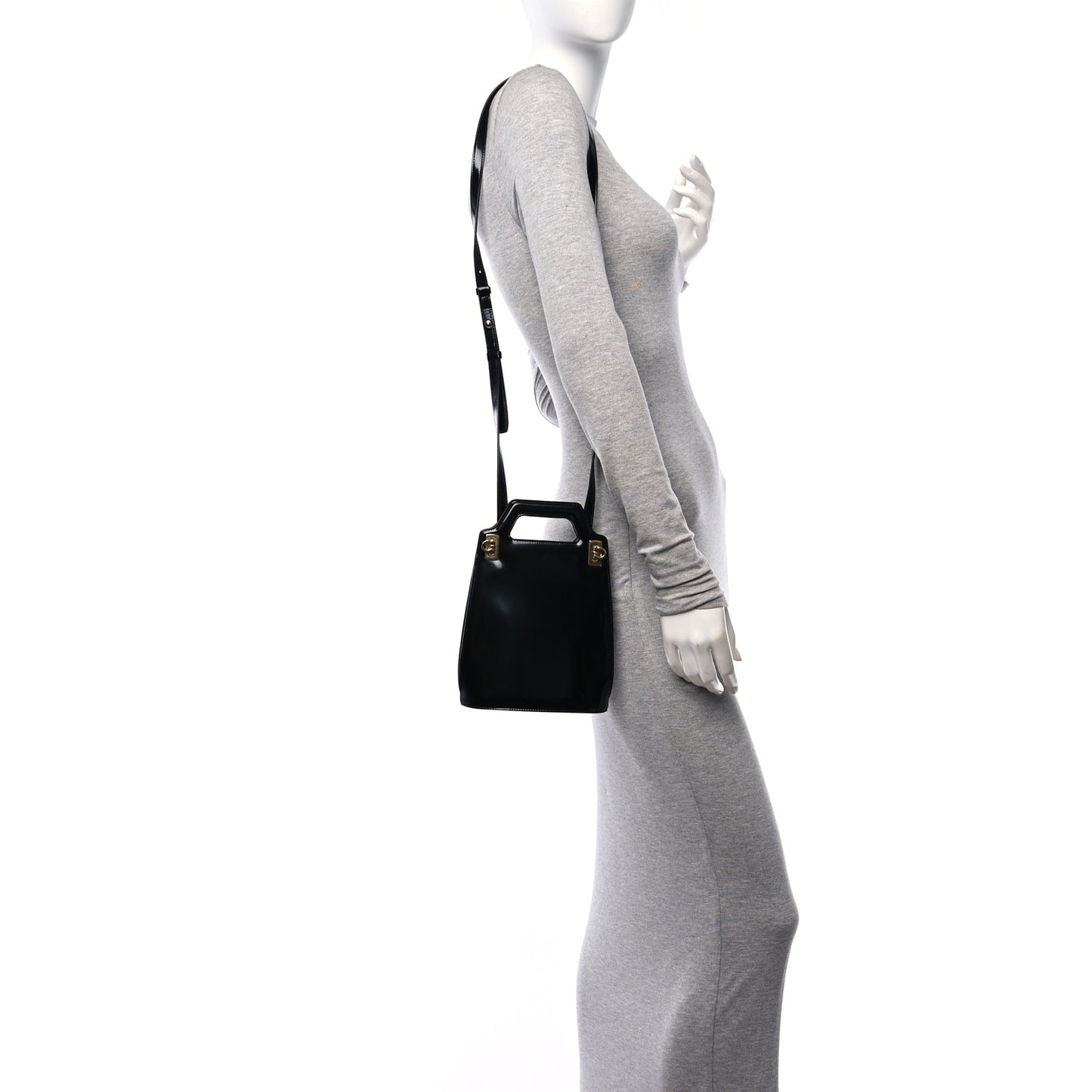 Brushed Calfskin North South Wanda Top Handle Bag Black