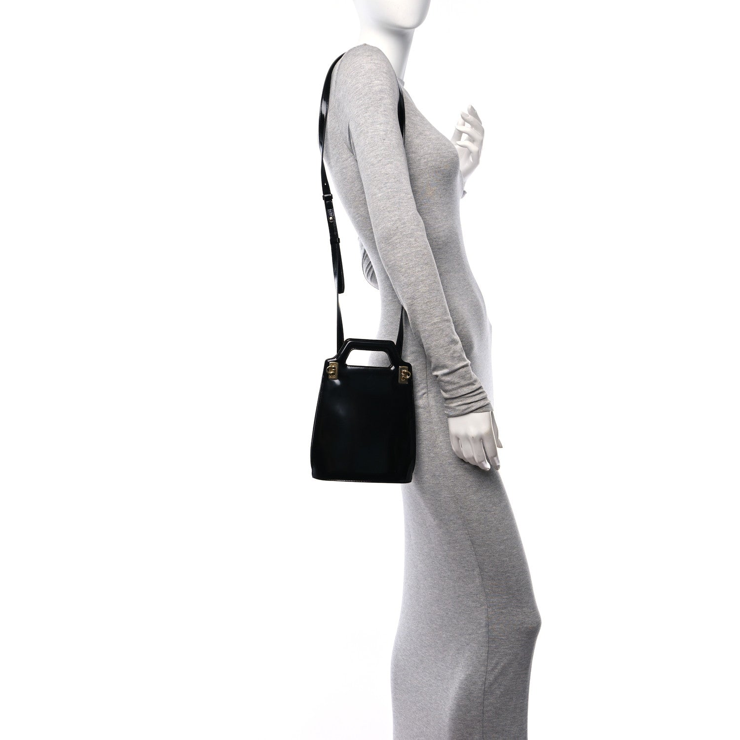 Salvatore Ferragamo Brushed Calfskin North South Wanda Top Handle Bag Black 2 of 9