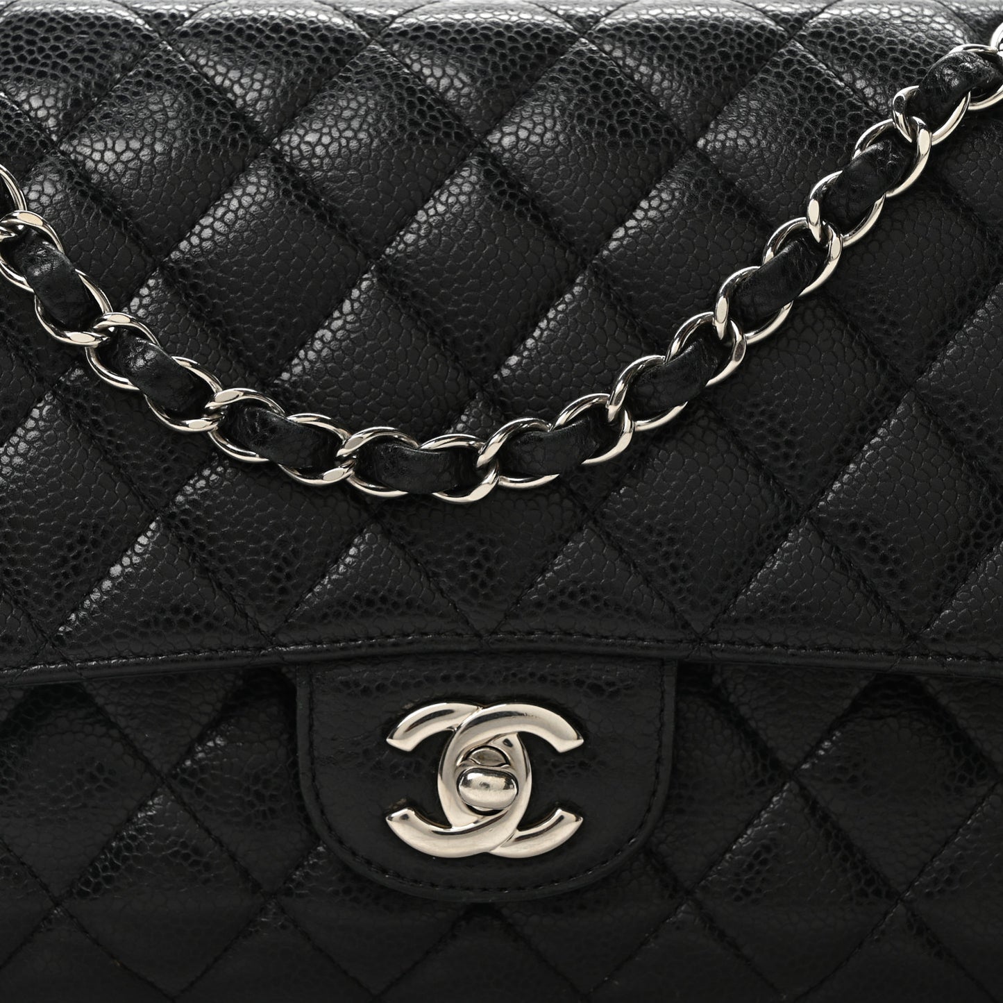 Caviar Quilted Medium Double Flap Black