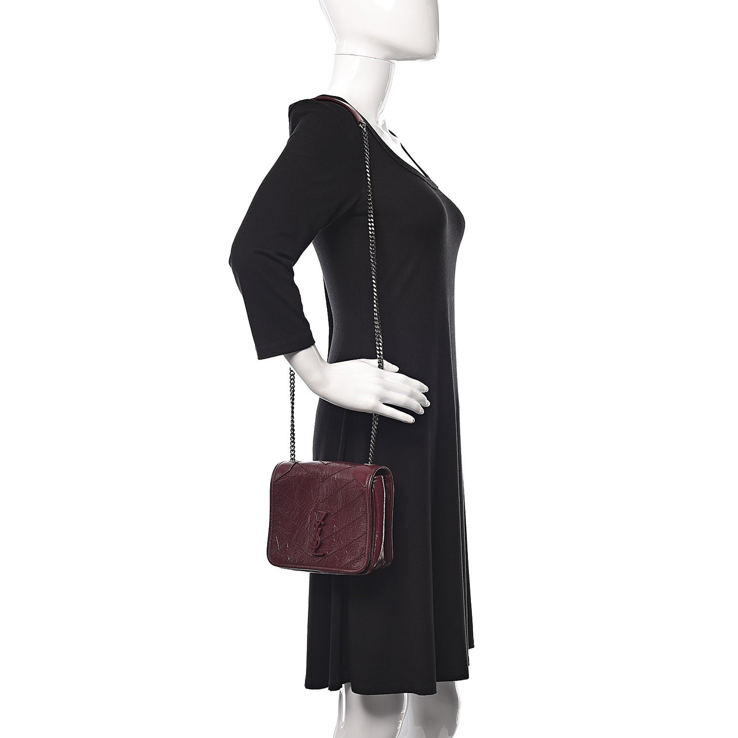 Crinkled Calfskin Matelasse Monogram Niki Chain Wallet Dark Legion Red