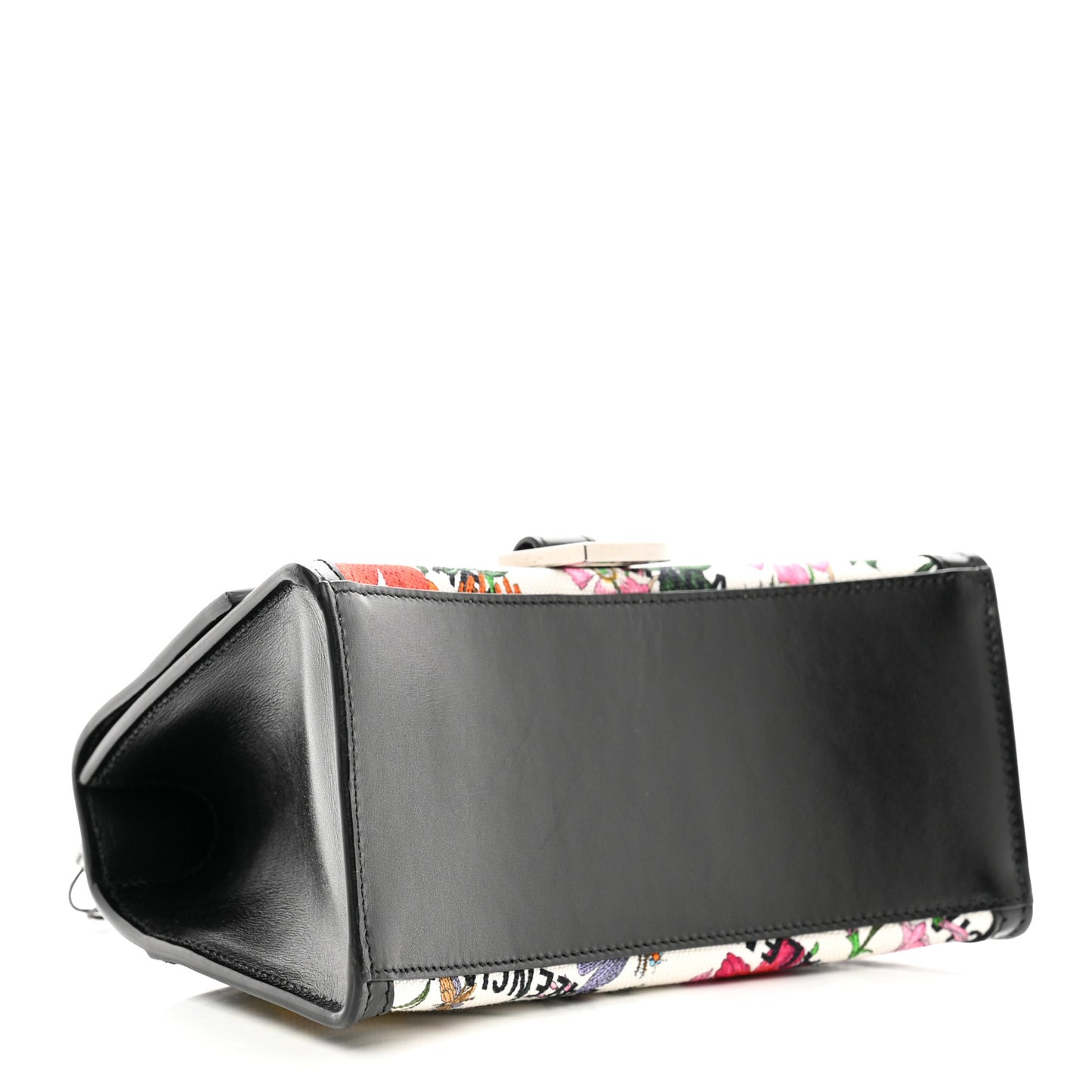 X GUCCI Canvas Boarded Plutone Calfskin Flora Logo Print Small Hourglass Top Handle Bag White Multicolor Black