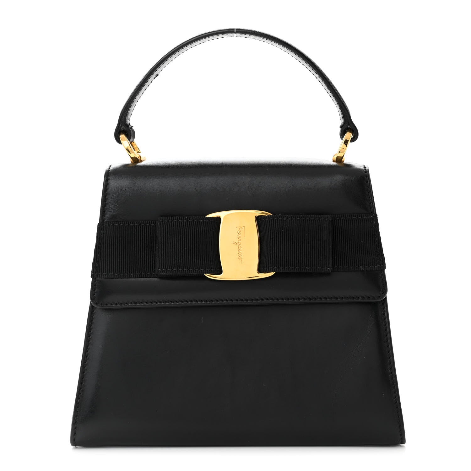 Salvatore Ferragamo Calfskin Vera Bow Mini Top Handle Crossbody Bag Black 1 of 11