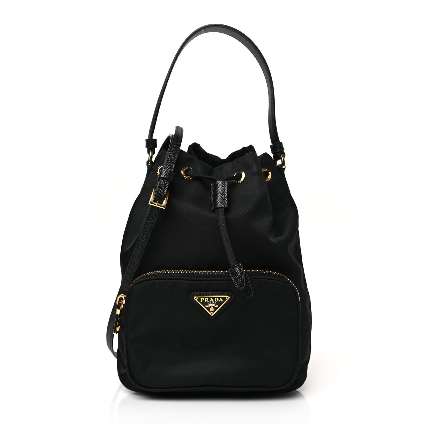 Saffiano Tessuto Nylon Mini Bucket Crossbody Bag Black