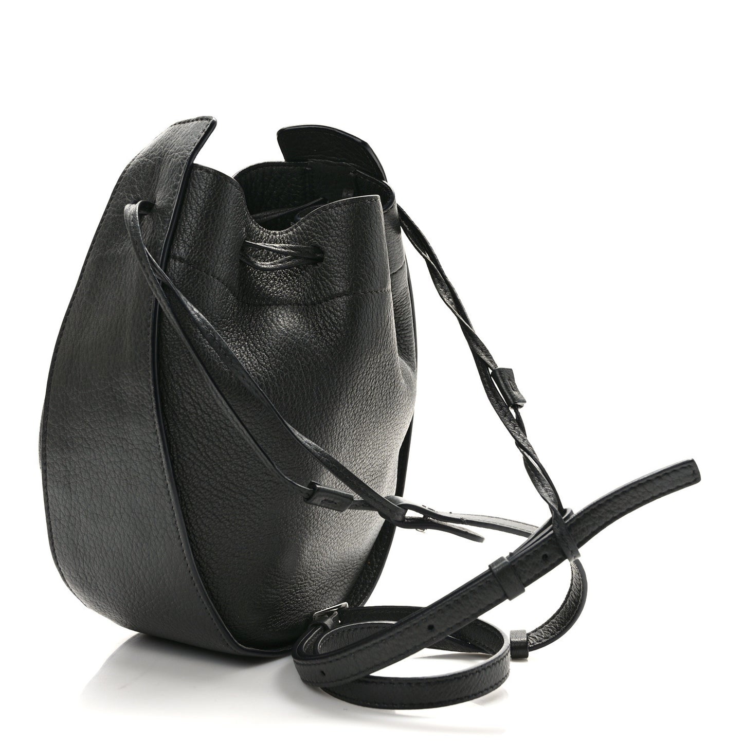 Grained Calfskin Drawstring Pouch Black