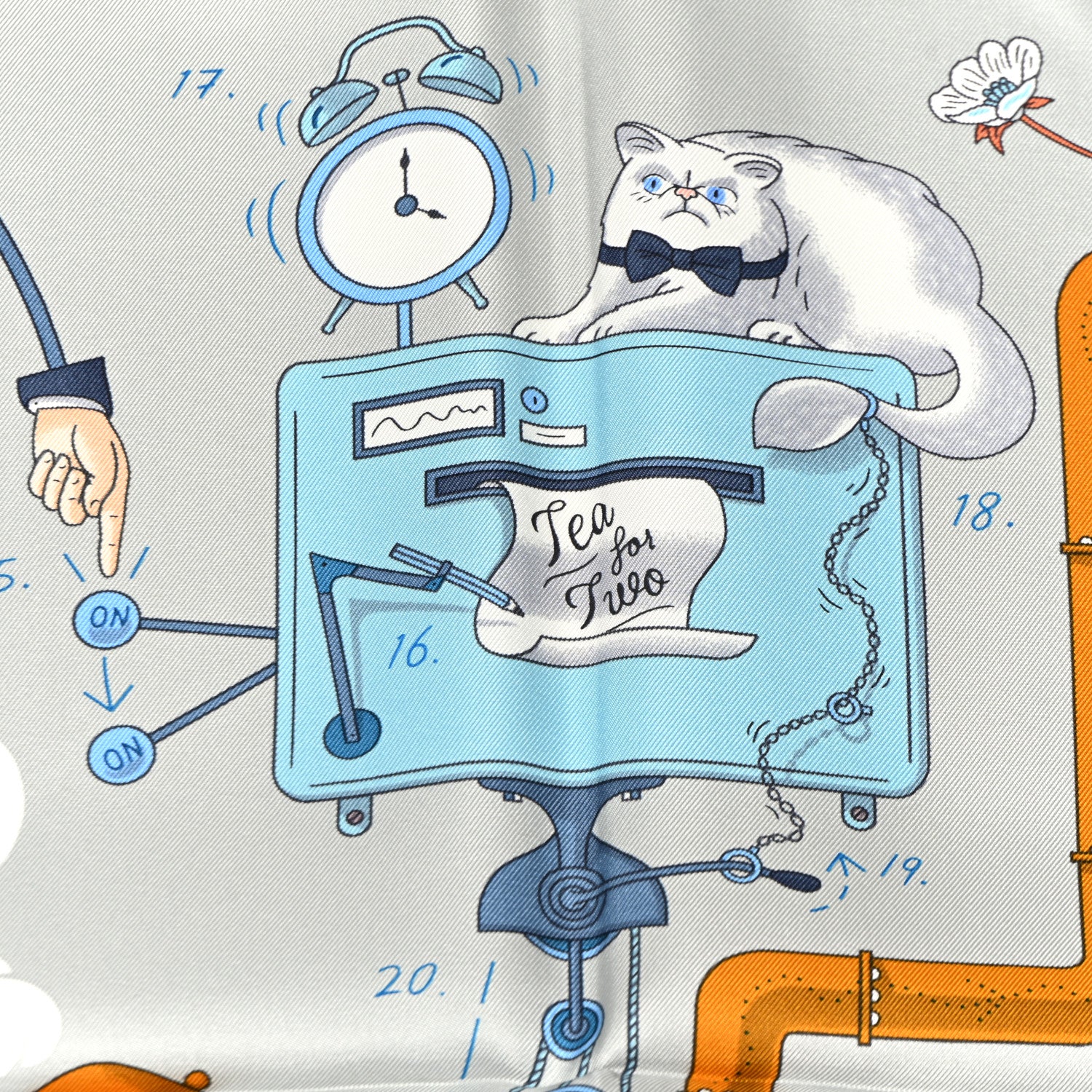 Hermes Silk Tea For Two Scarf 90 Gris Perle Bleu Ciel 5 of 5